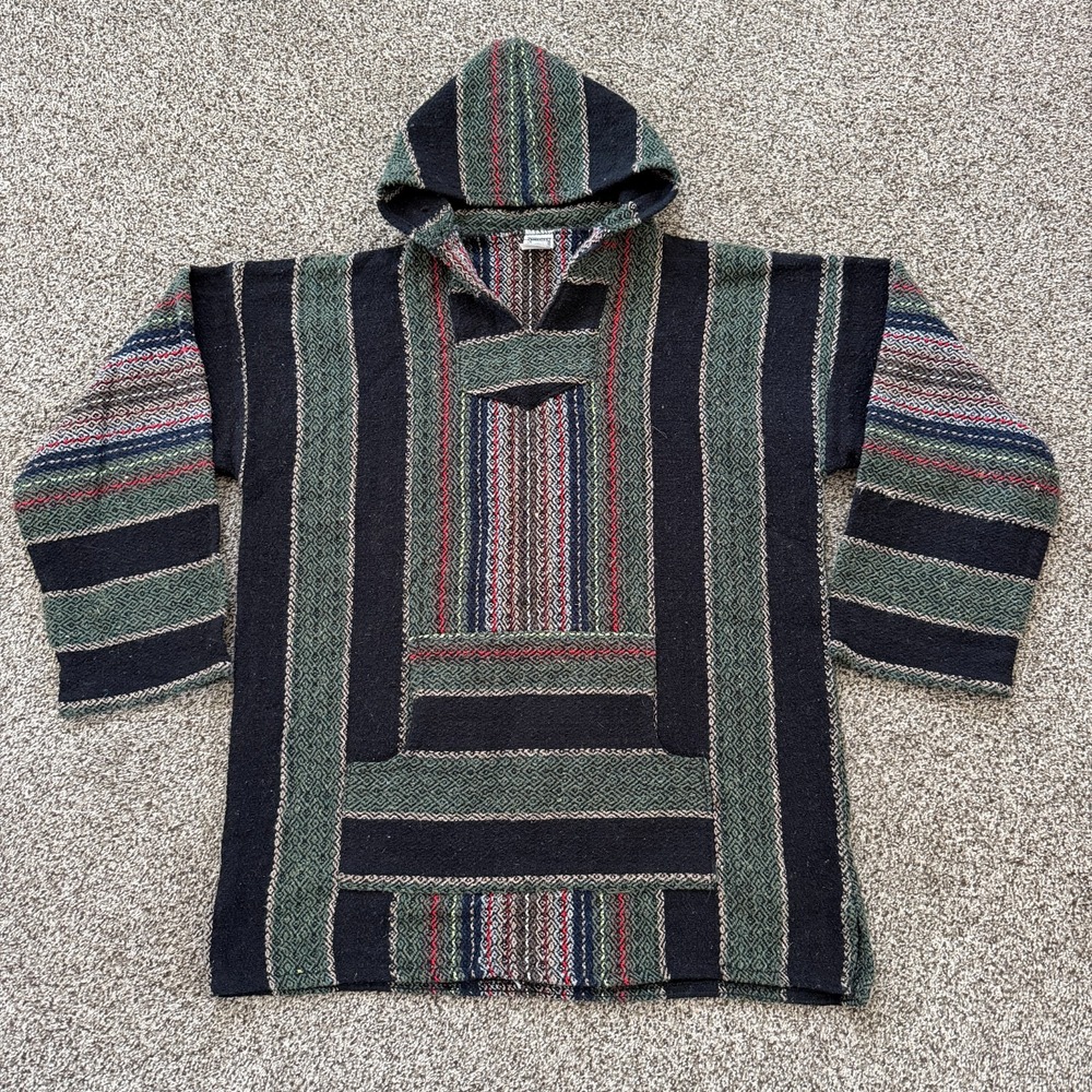 Taco Joe's Men's XL Hoodie Mexican Poncho Hippie Striped Rug Hoodie Bohemian